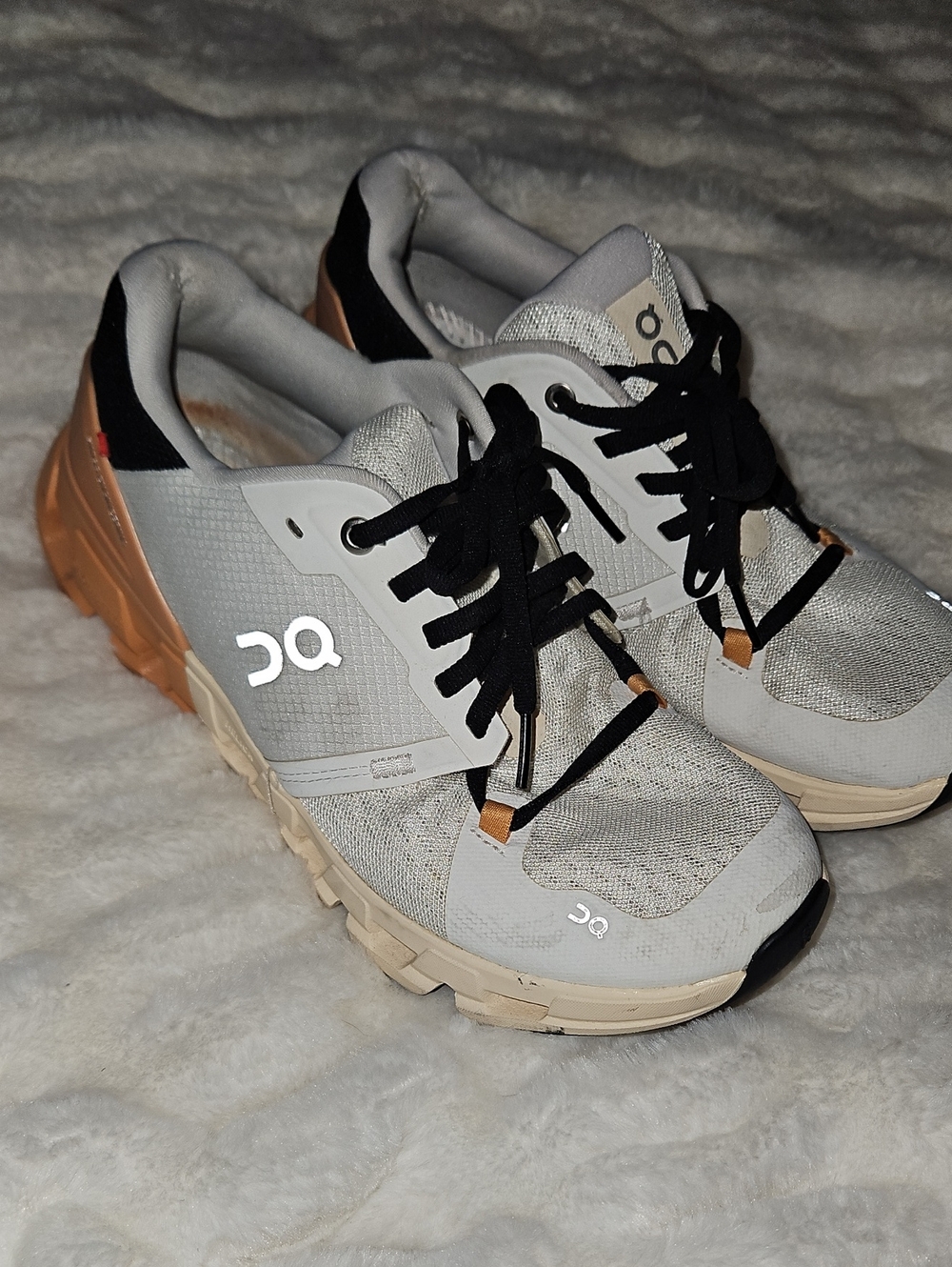 On Running Womens Sneakers - Light Gray and Tan with Black Laces